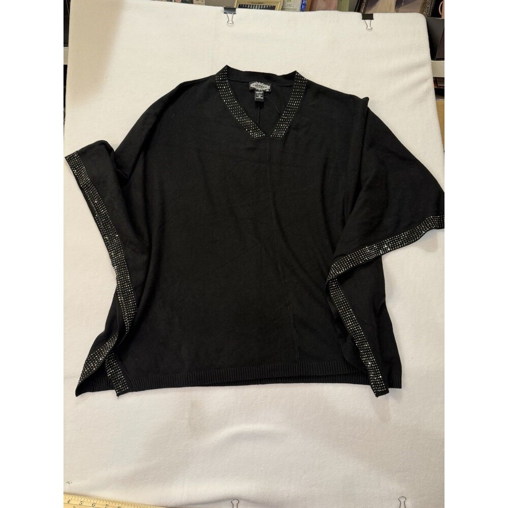 Oliver.o Black Knit Poncho With Rhinestone Accents Women's 2X